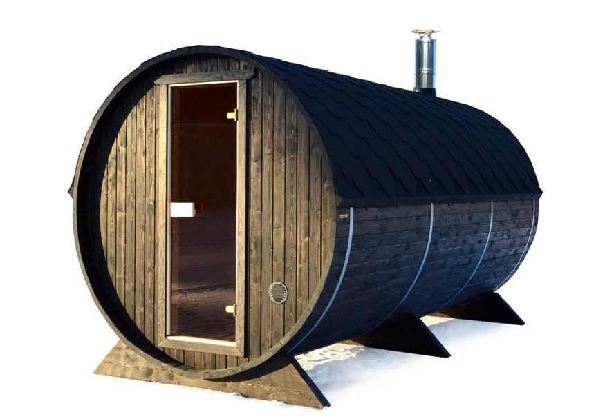 Ilogreen Buitensauna Barrel 207x380 cm in 45 mm Foto van Ilogreen Buitensauna Barrel 207x380 cm in 45 mm