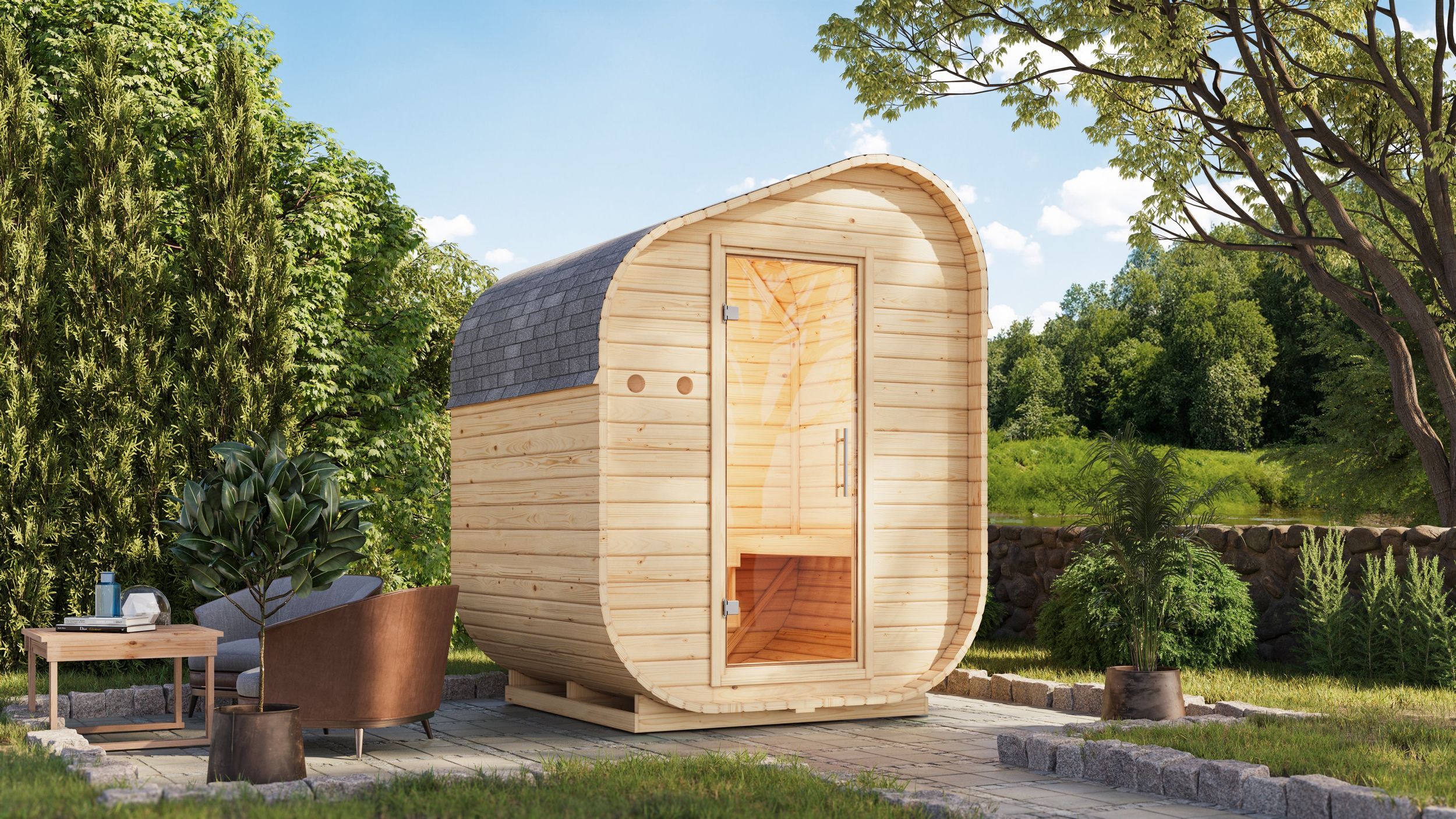 Foto van Karibu 112 Asymmetrisch 1 barrelsauna