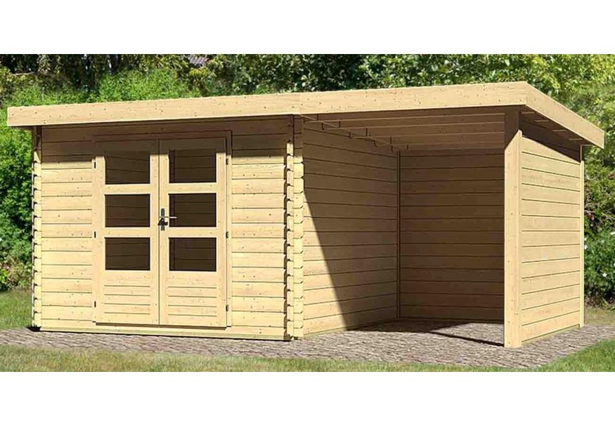 Foto van Karibu Bastrup 5 tuinhuis met overkapping 200 cm - zij en achterwand (73994)