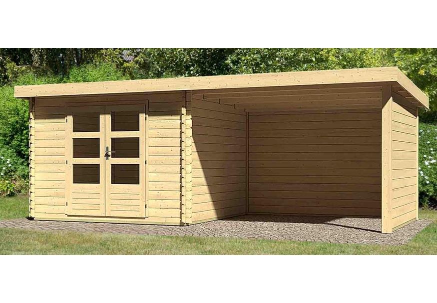 Foto van Karibu Bastrup 5 tuinhuis met overkapping 300 cm - zij en achterwand (73329)