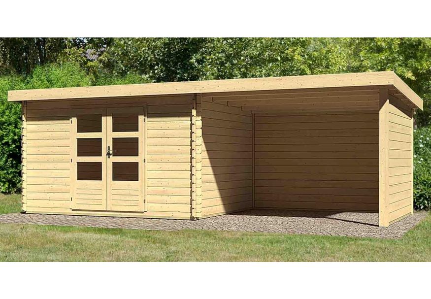 Foto van Karibu Bastrup 7 tuinhuis met overkapping 300 cm - zij en achterwand (73334)