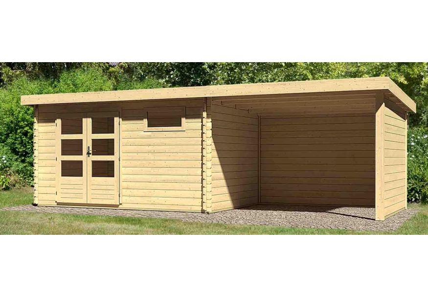 Foto van Karibu Bastrup 8 tuinhuis met overkapping 300 cm - zij en achterwand (78677)