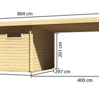 Foto der Karibu 78678 Bastrup 8 Gartenhaus mit Seitenmarkise 400cm