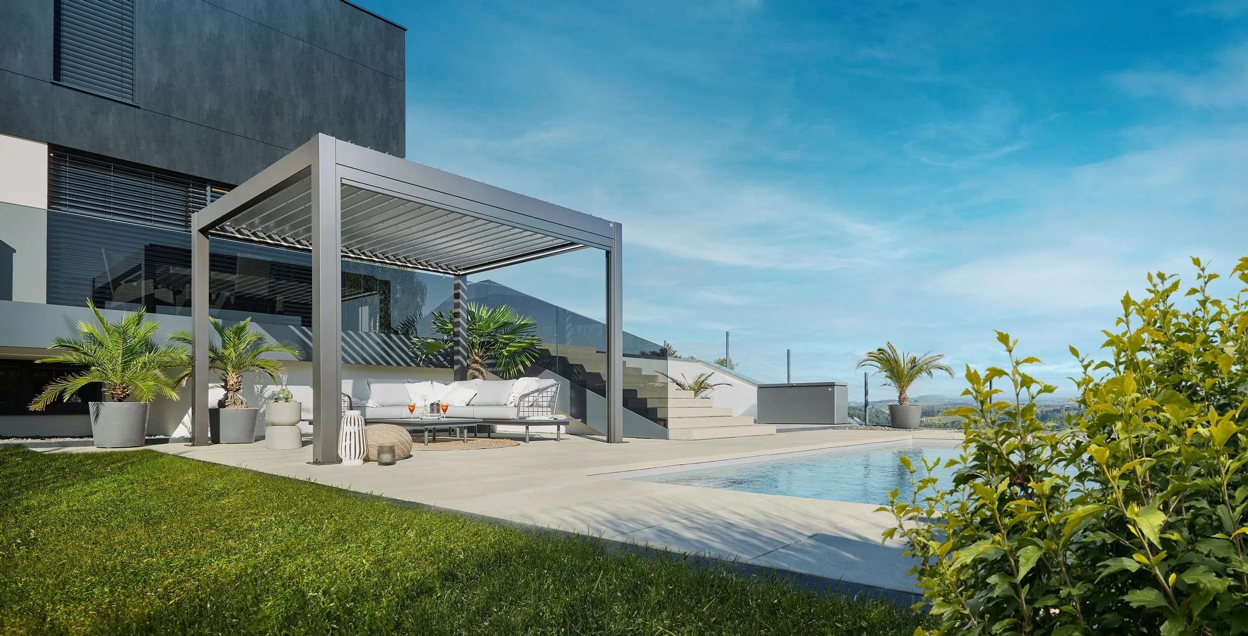 Foto van Biohort Pergola 350 x 300 cm Kwartsgrijs metallic