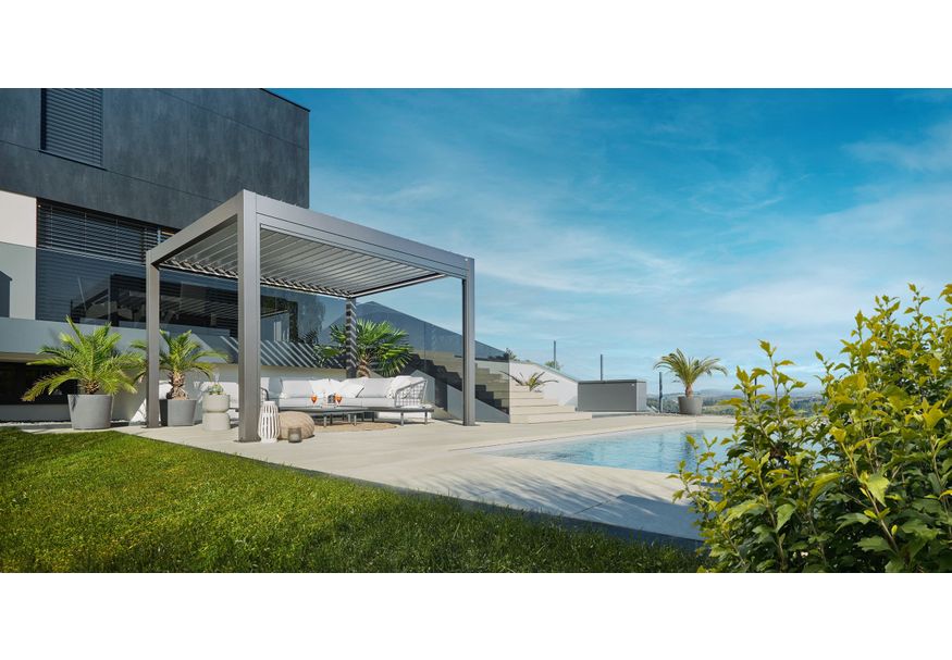 Foto van Biohort Pergola 400 x 350 cm Kwartsgrijs metallic