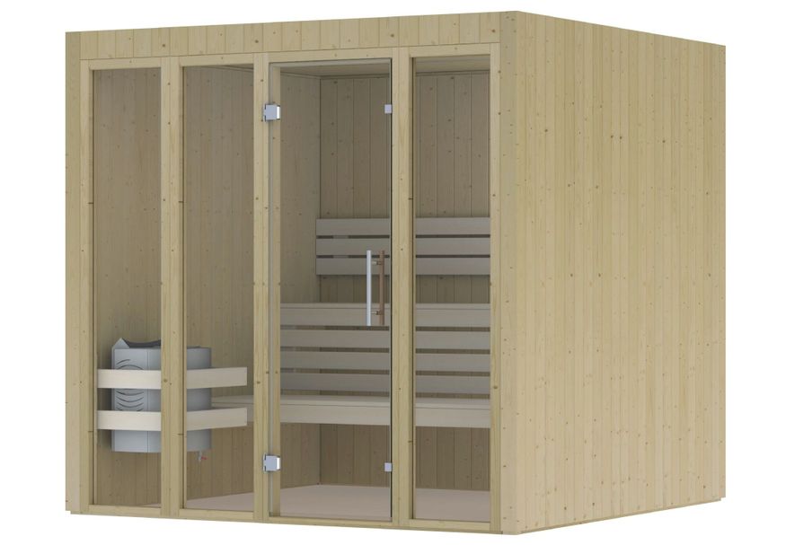 Hot Orange binnensauna Blossom 228x228 cm Foto van Hot Orange binnensauna Blossom 228x228 cm