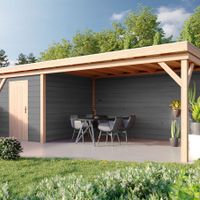 Foto der WoodAcademy Gartenhaus mit Terrasse Bristol Grigio