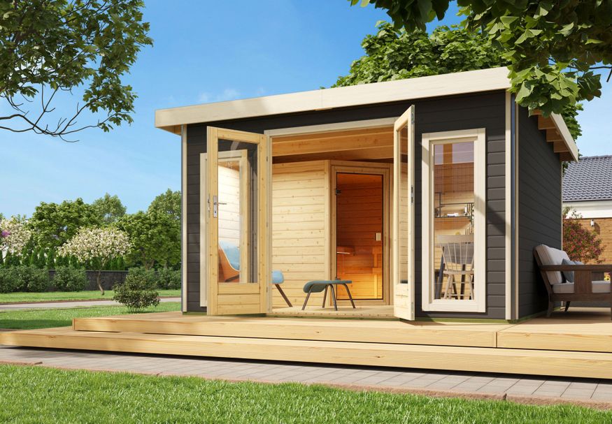 Karibu buitensauna Mainburg 3 - Set A - terragrijs (36278) Foto van Karibu buitensauna Mainburg 3 - Set A - terragrijs (36278)