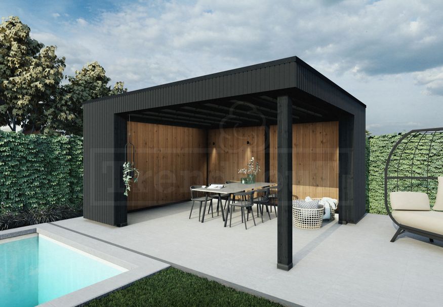 Trendhout buitenverblijf Capri model links 425x425 cm Foto van Trendhout buitenverblijf Capri model links 425x425 cm