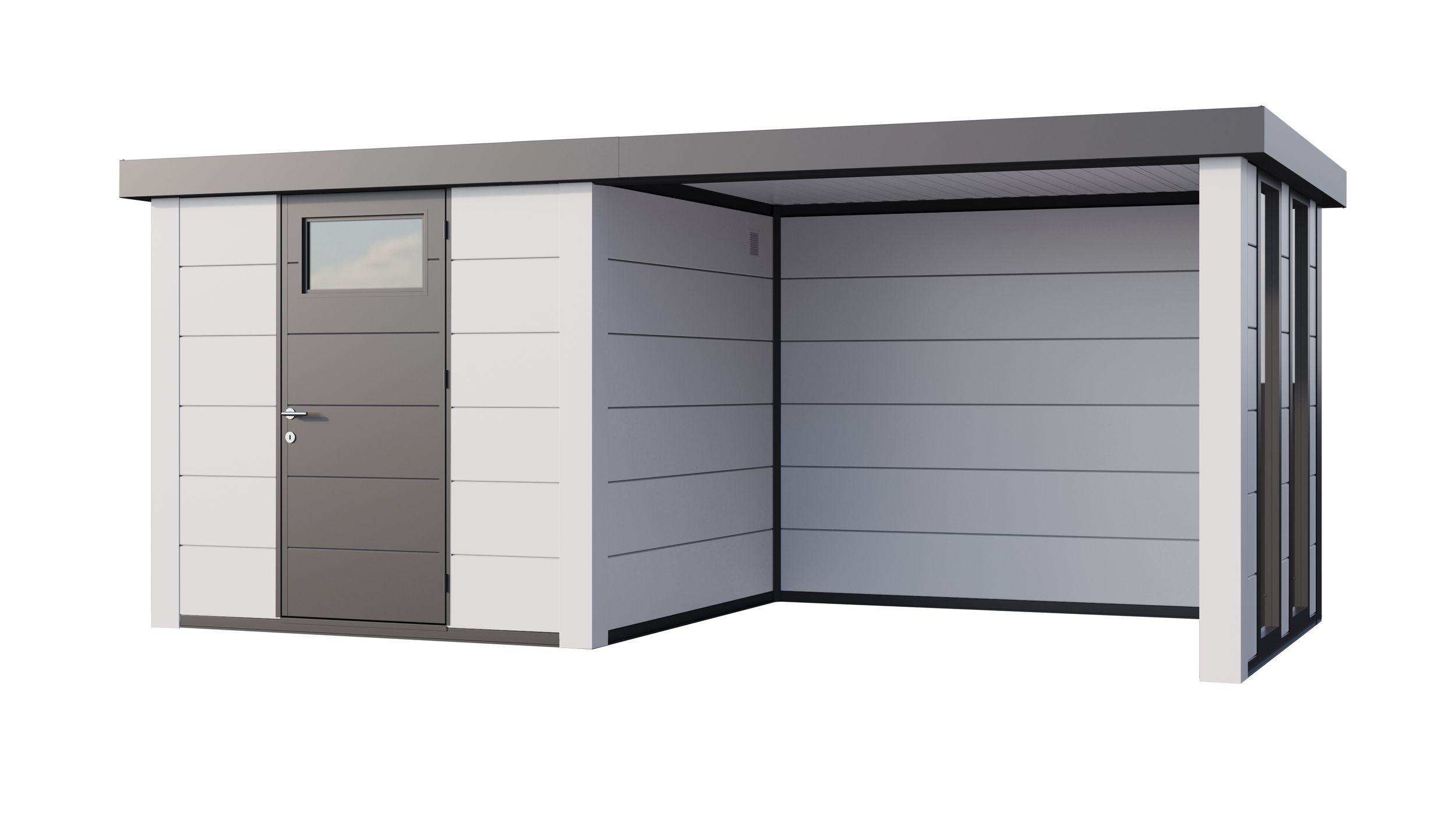 Foto van Telluria Classico 2424 metalen tuinhuis met lounge small rechts