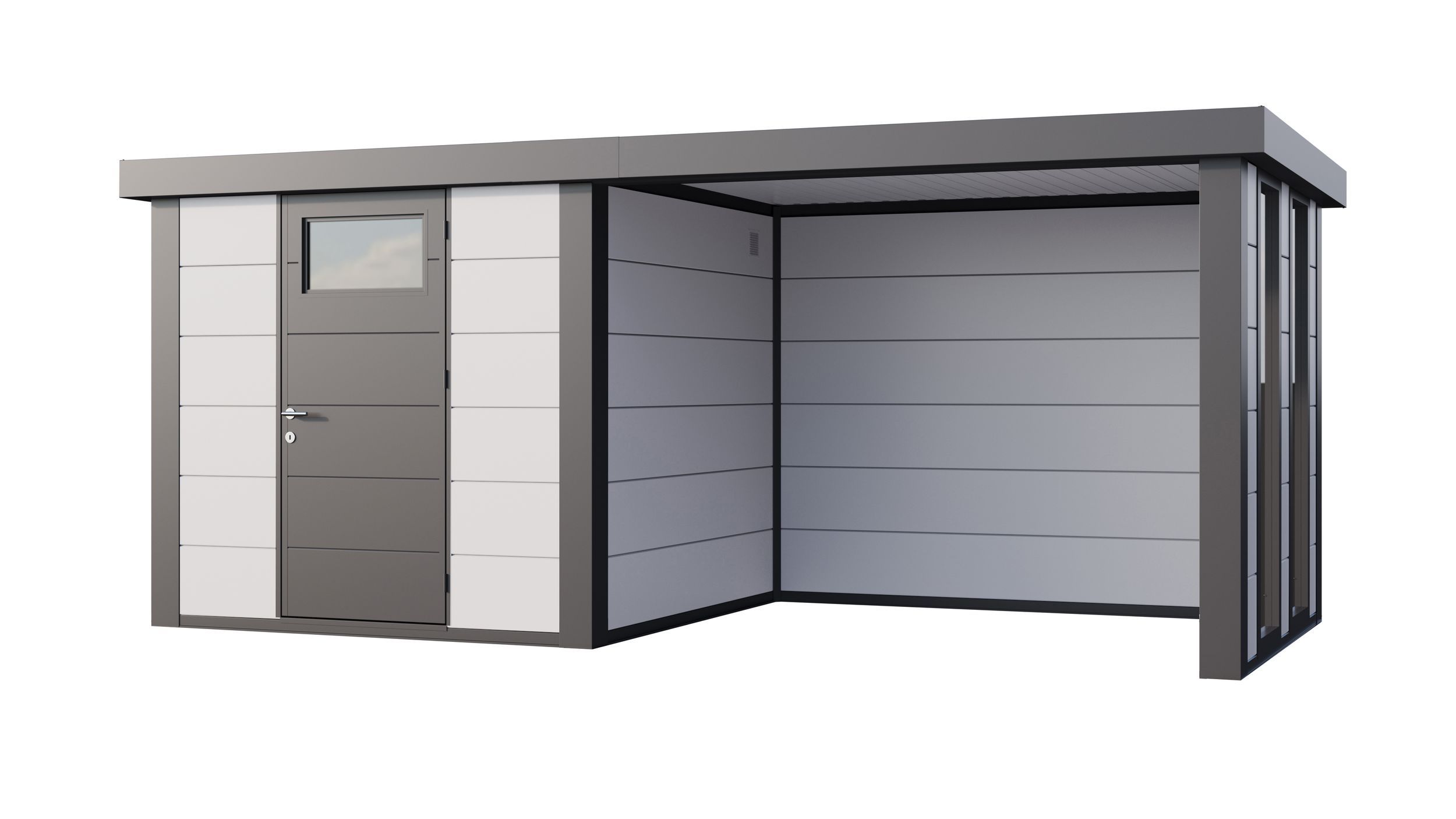 Foto van Telluria Classico 2424 metalen tuinhuis met lounge small rechts