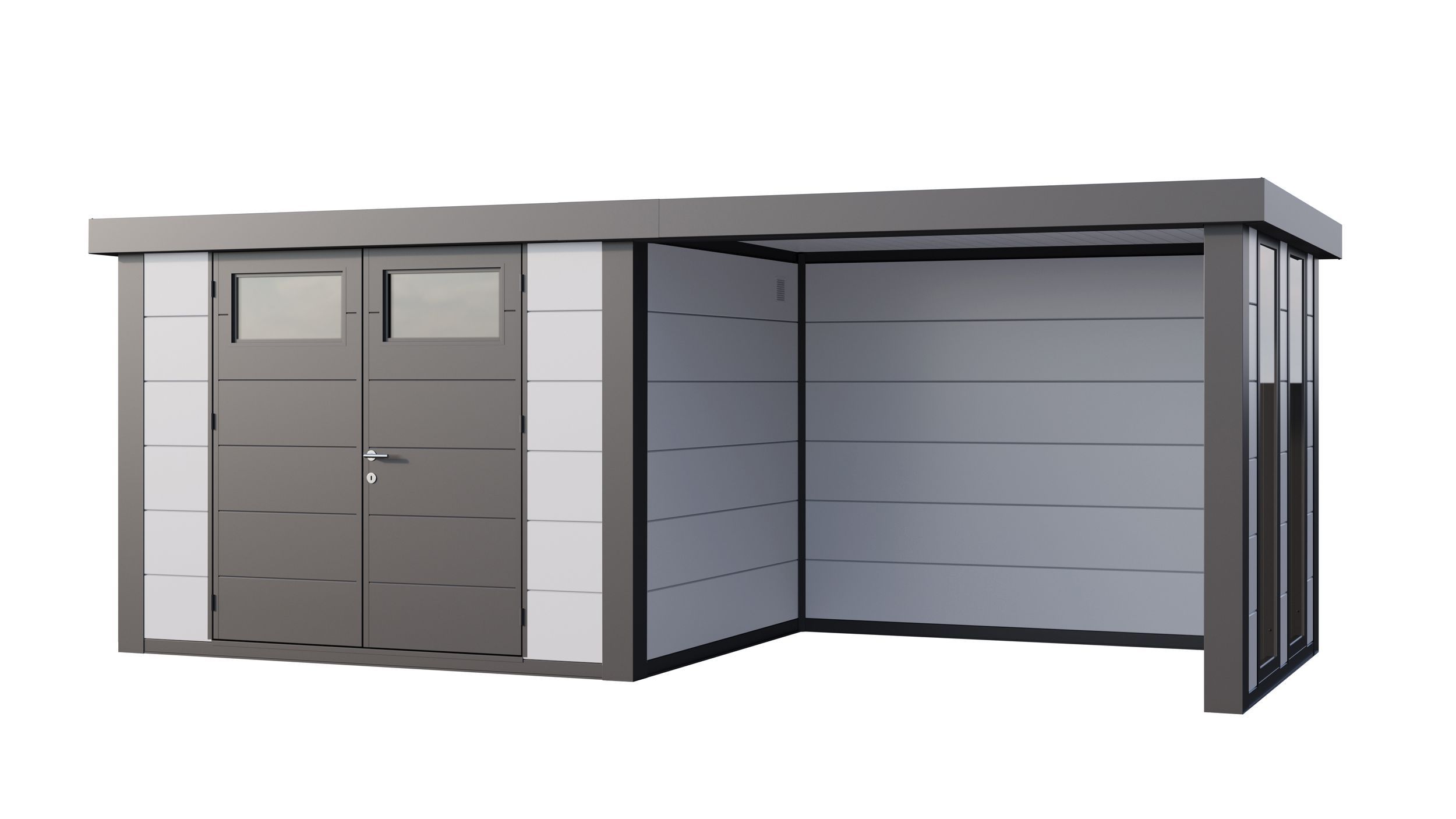 Foto van Telluria Classico 3024 metalen tuinhuis met lounge small rechts