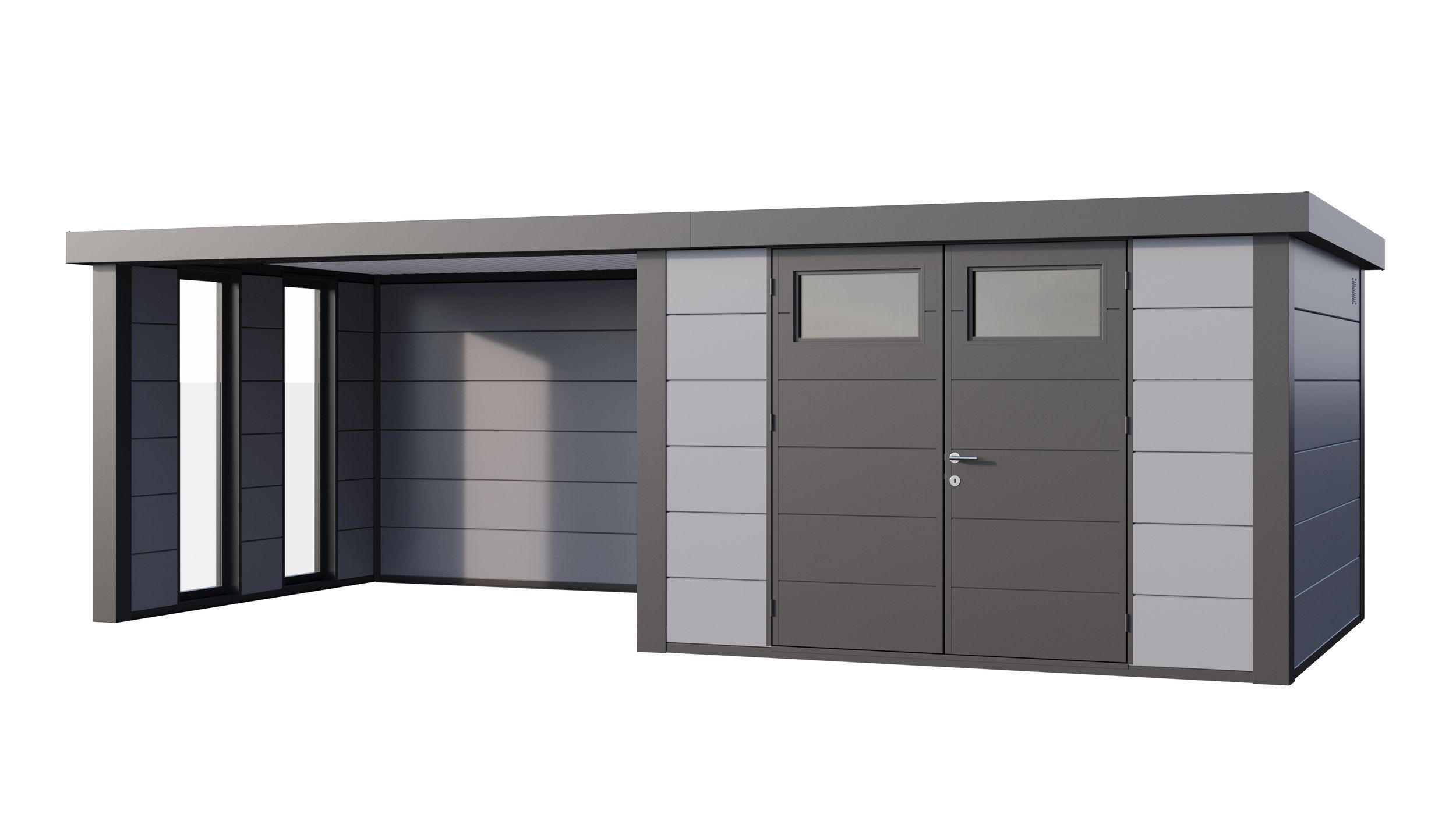 Foto van Telluria Classico 3030 metalen tuinhuis met lounge Large links