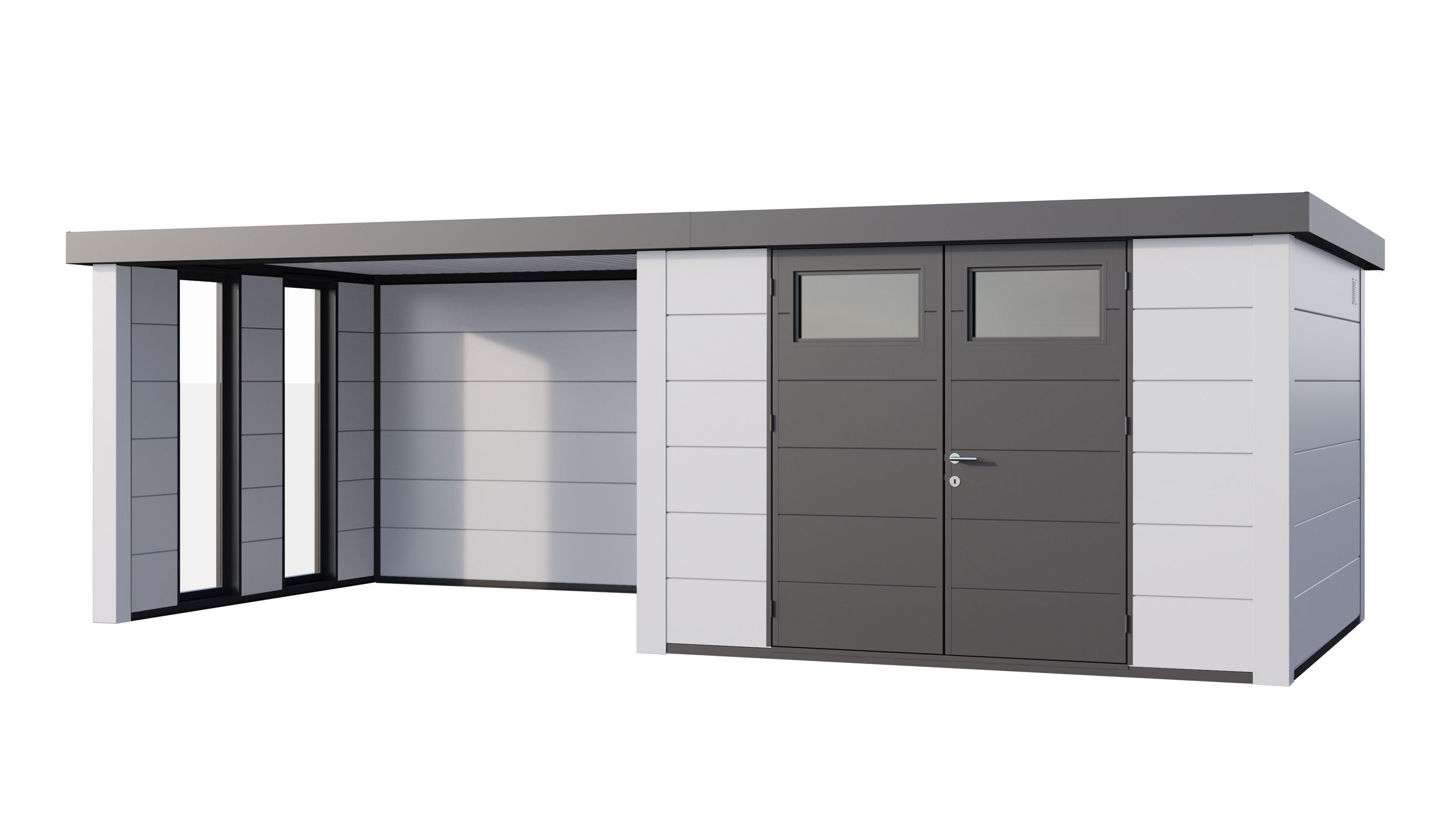 Foto van Telluria Classico 3030 metalen tuinhuis met lounge Large links