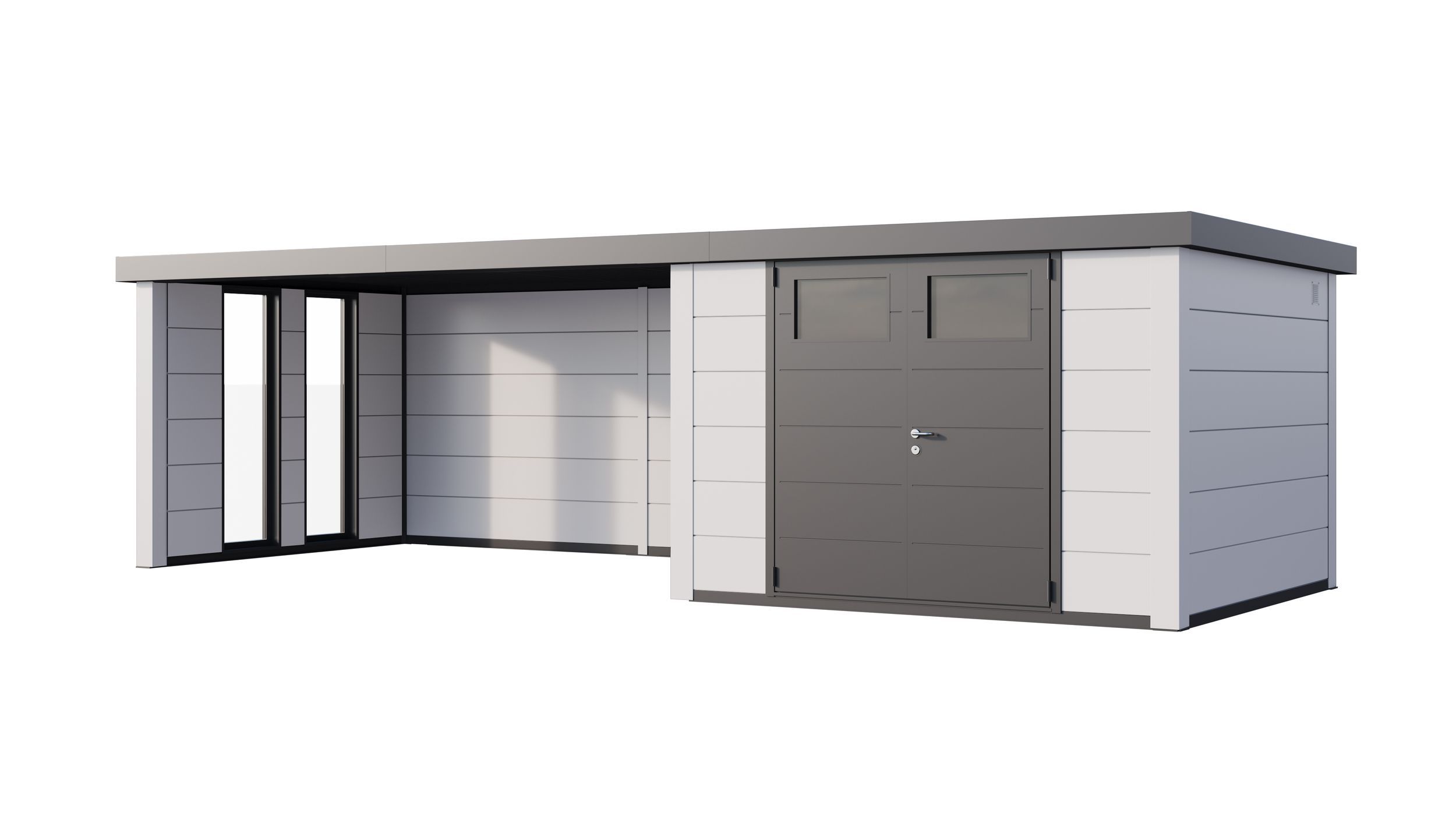 Foto van Telluria Classico 3030 metalen tuinhuis met lounge XL links