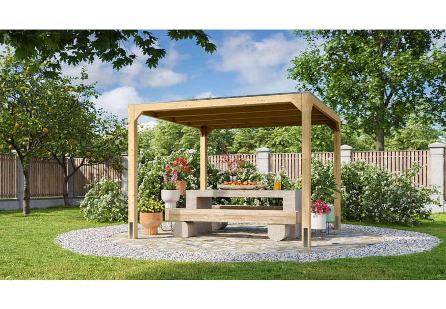 Karibu Cubus houten overkapping (45959) - 320 x 320 cm Foto van Karibu Cubus houten overkapping (45959) - 320 x 320 cm