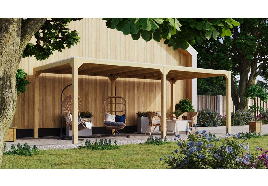 Karibu Cubus houten overkapping (97619) - 627 x 320 cm Foto van Karibu Cubus houten overkapping (97619) - 627 x 320 cm