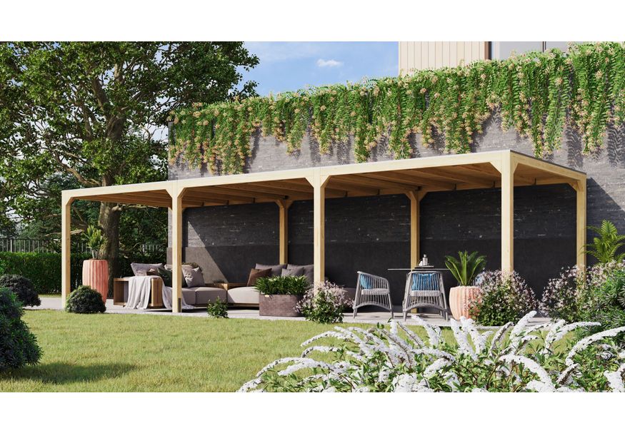Karibu Cubus houten overkapping (97620) - 934 x 320 cm Foto van Karibu Cubus houten overkapping (97620) - 934 x 320 cm