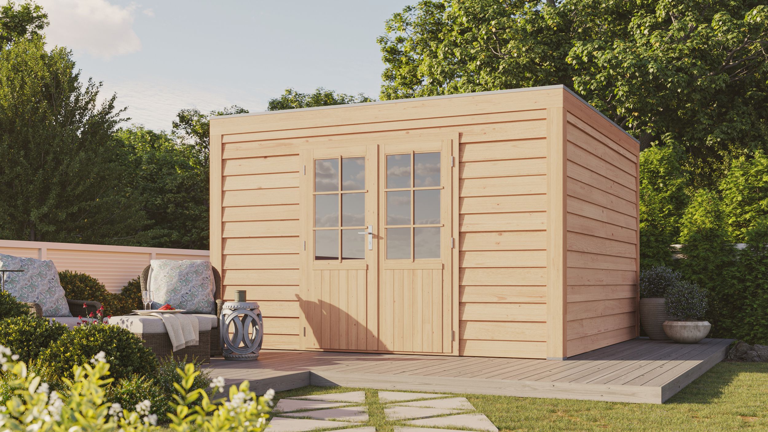 Foto der WoodAcademy Douglasien Gartenhaus Emerald Essential