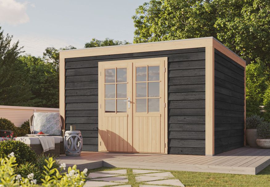 WoodAcademy houten tuinhuis Emerald Essential nero 400x400 cm Foto van WoodAcademy houten tuinhuis Emerald Essential nero 400x400 cm