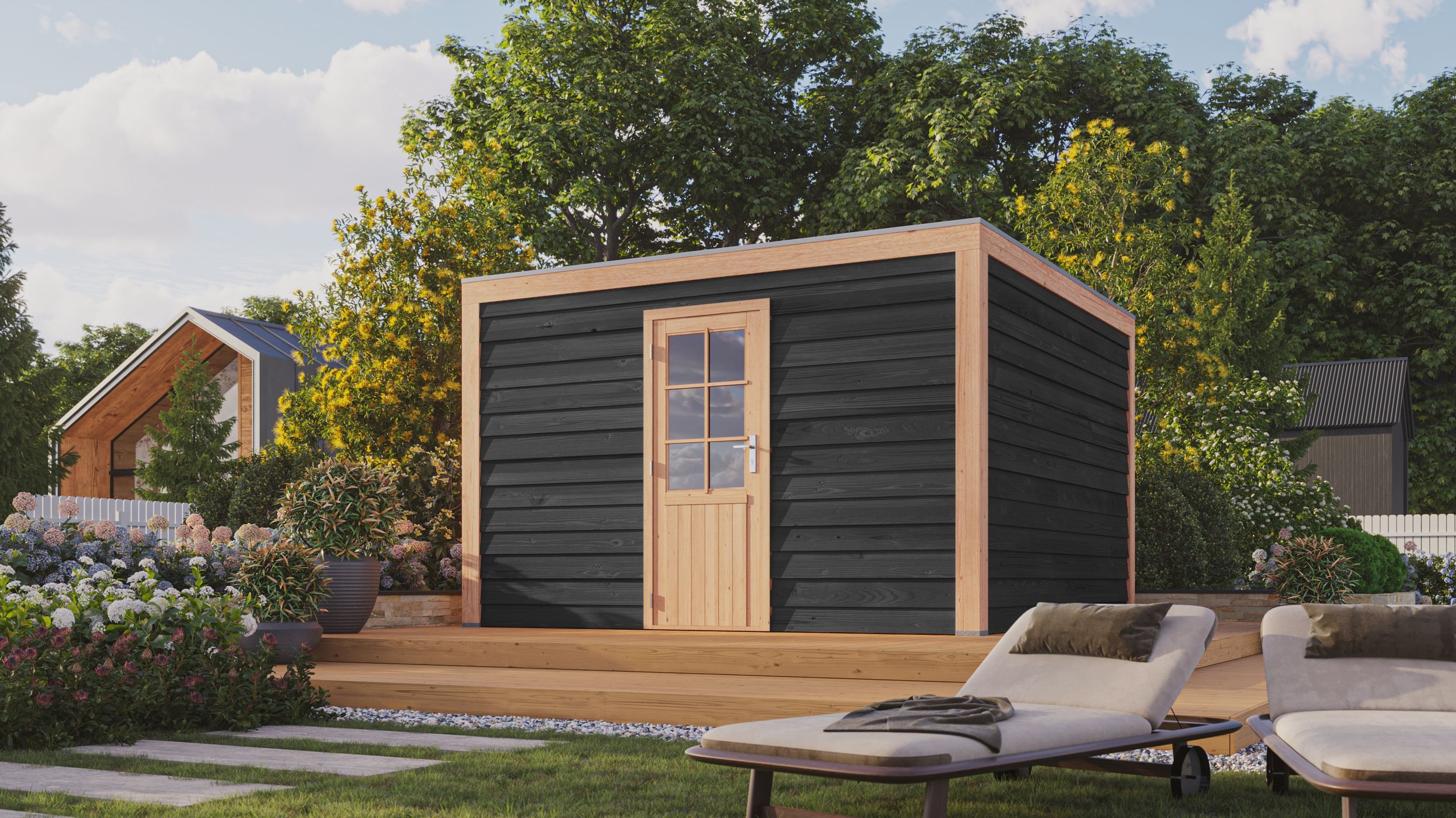 Foto der WoodAcademy hölzernes Gartenhaus Graniet Essential nero