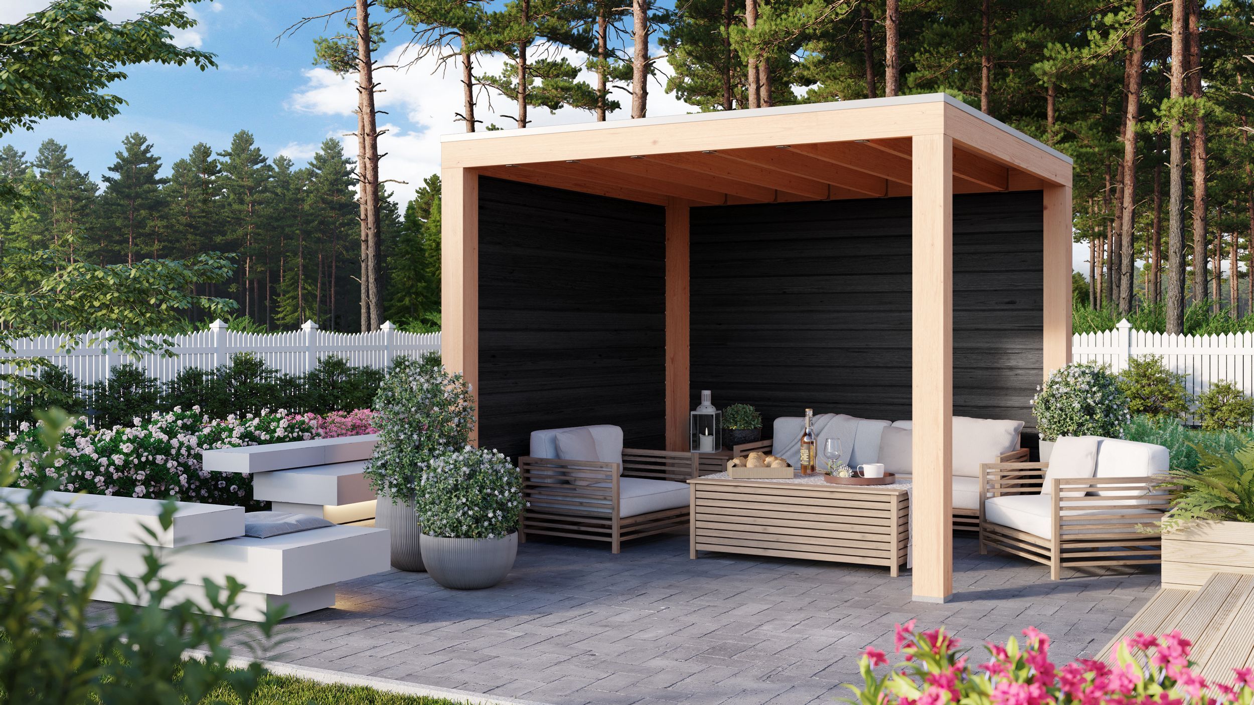 Foto der WoodAcademy Douglasien Überdachung Moonstone Essential Nero