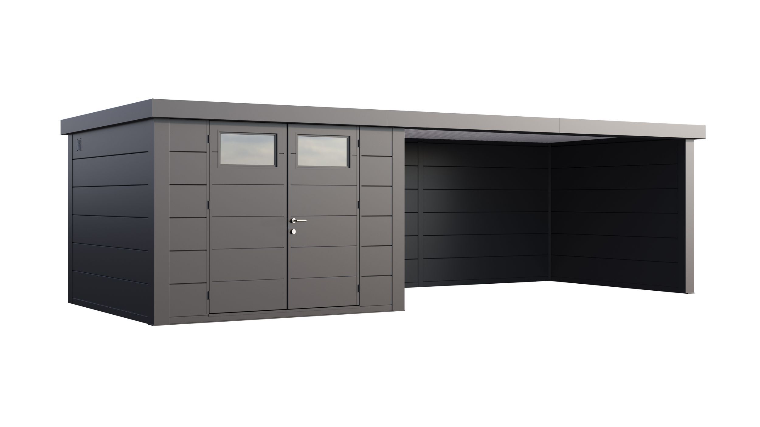 Foto van Telluria Eleganto 3030 metalen tuinhuis met overkapping rechts