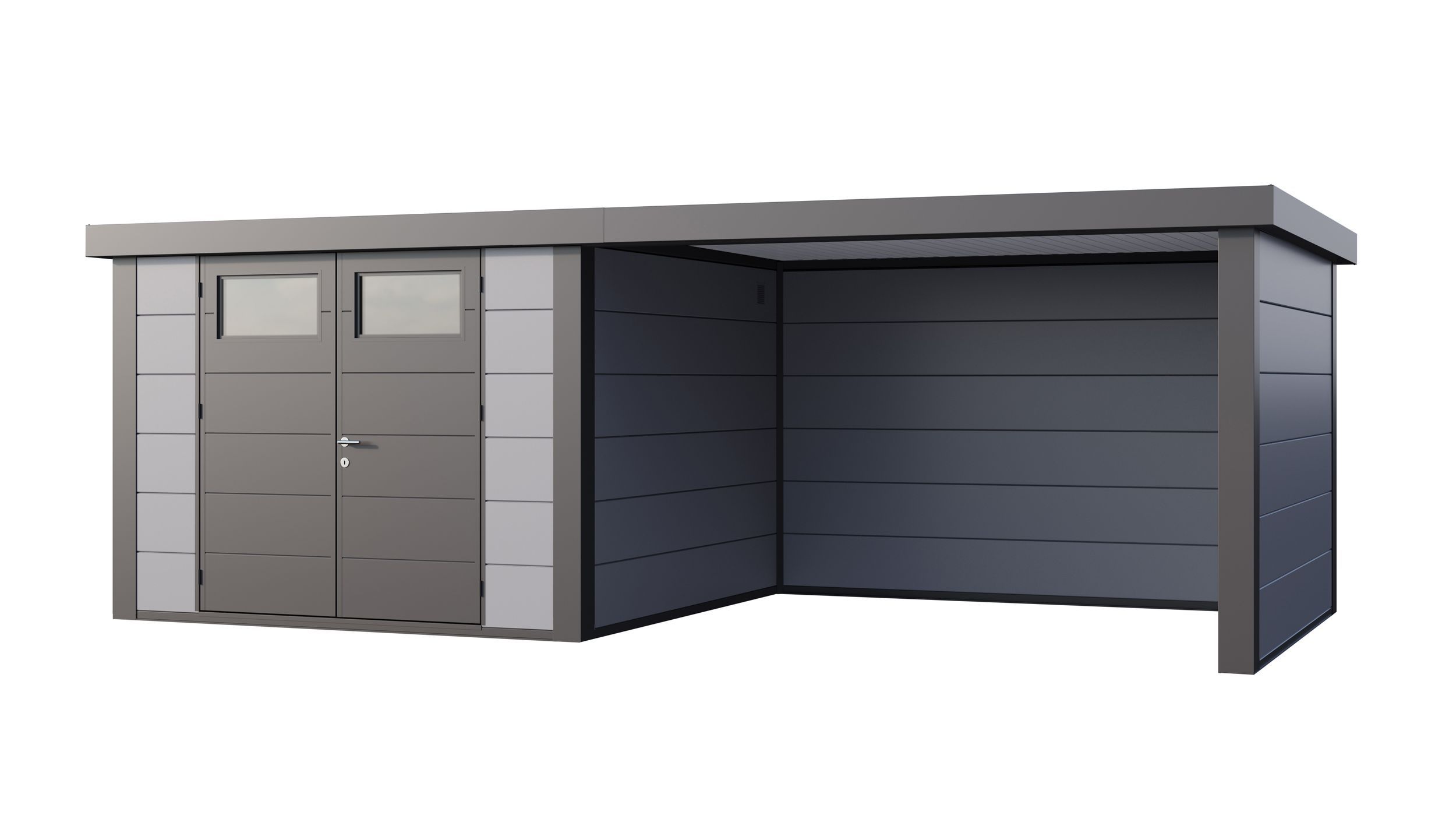 Foto van Telluria Classico 3030 metalen tuinhuis met overkapping rechts