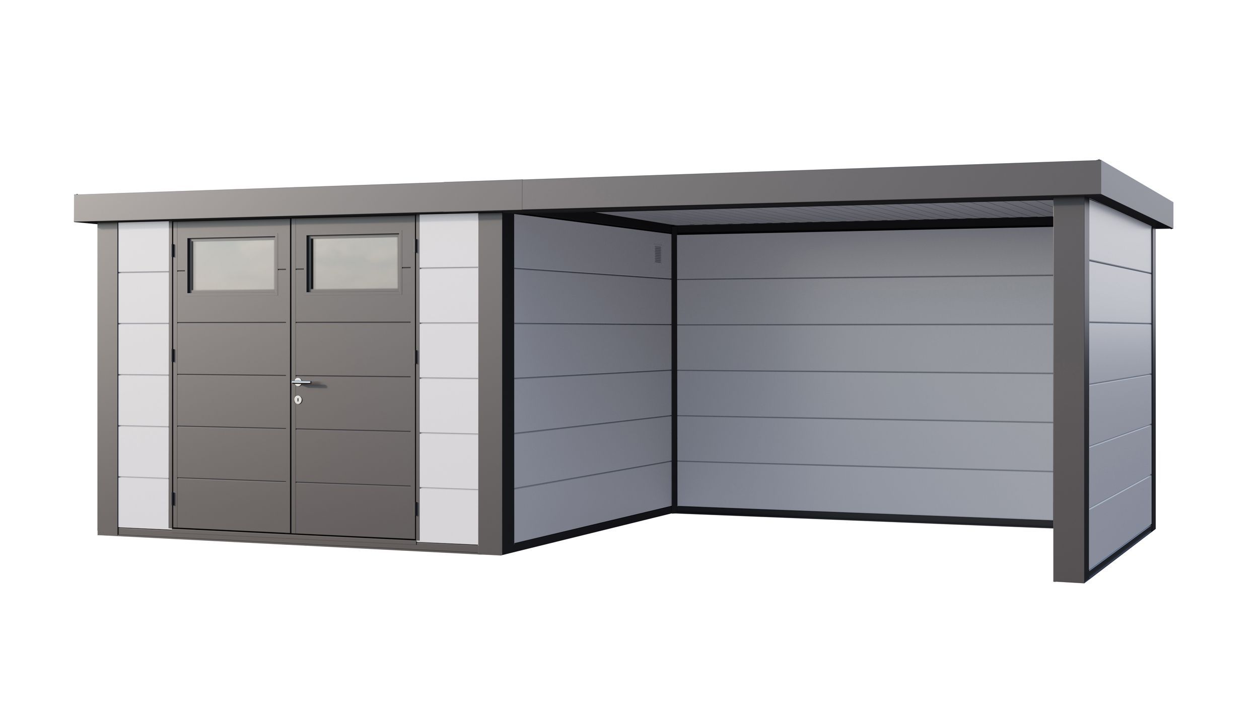 Foto van Telluria Classico 3030 metalen tuinhuis met overkapping rechts