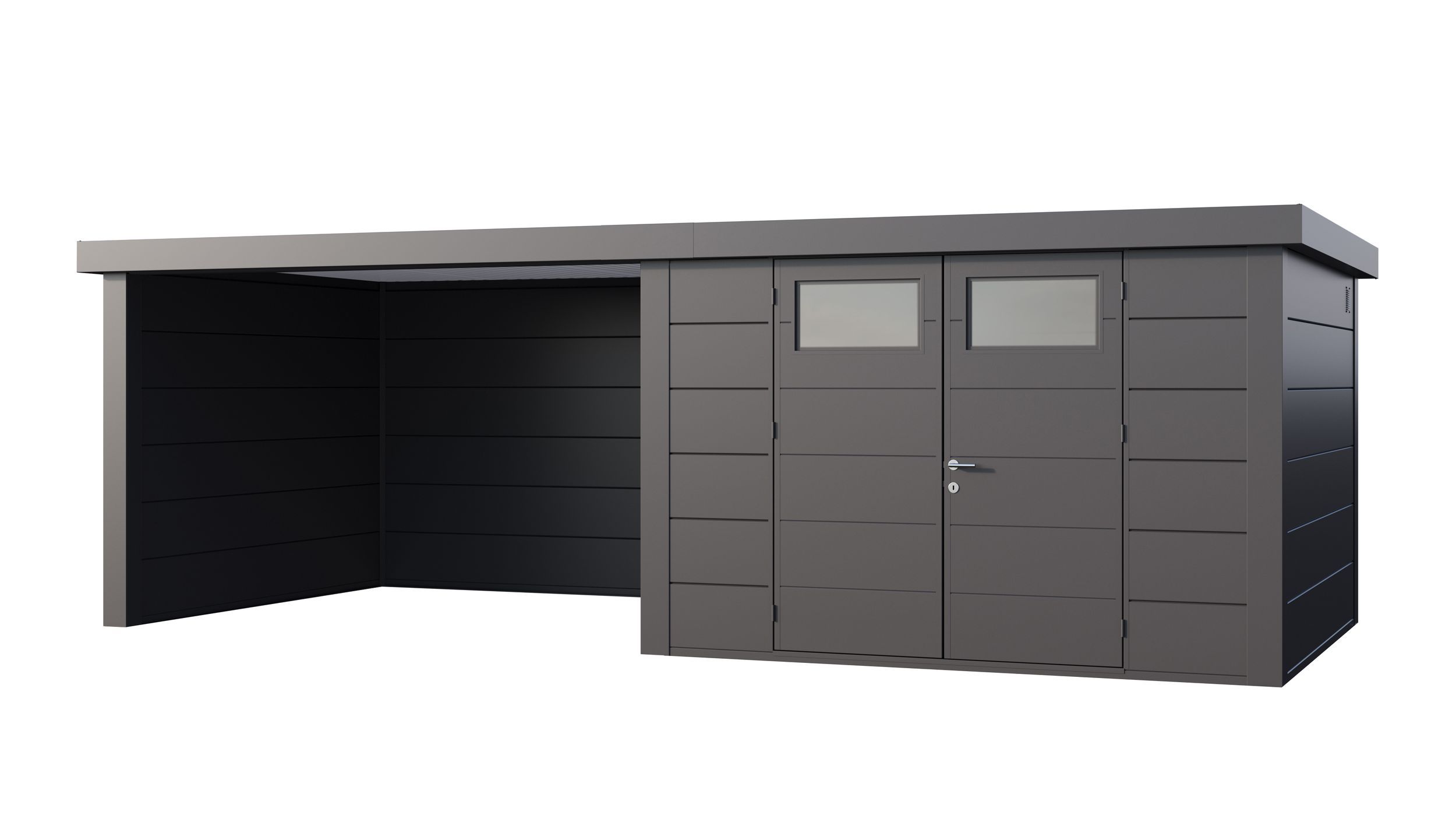 Foto van Telluria Eleganto 3330 metalen tuinhuis met overkapping links