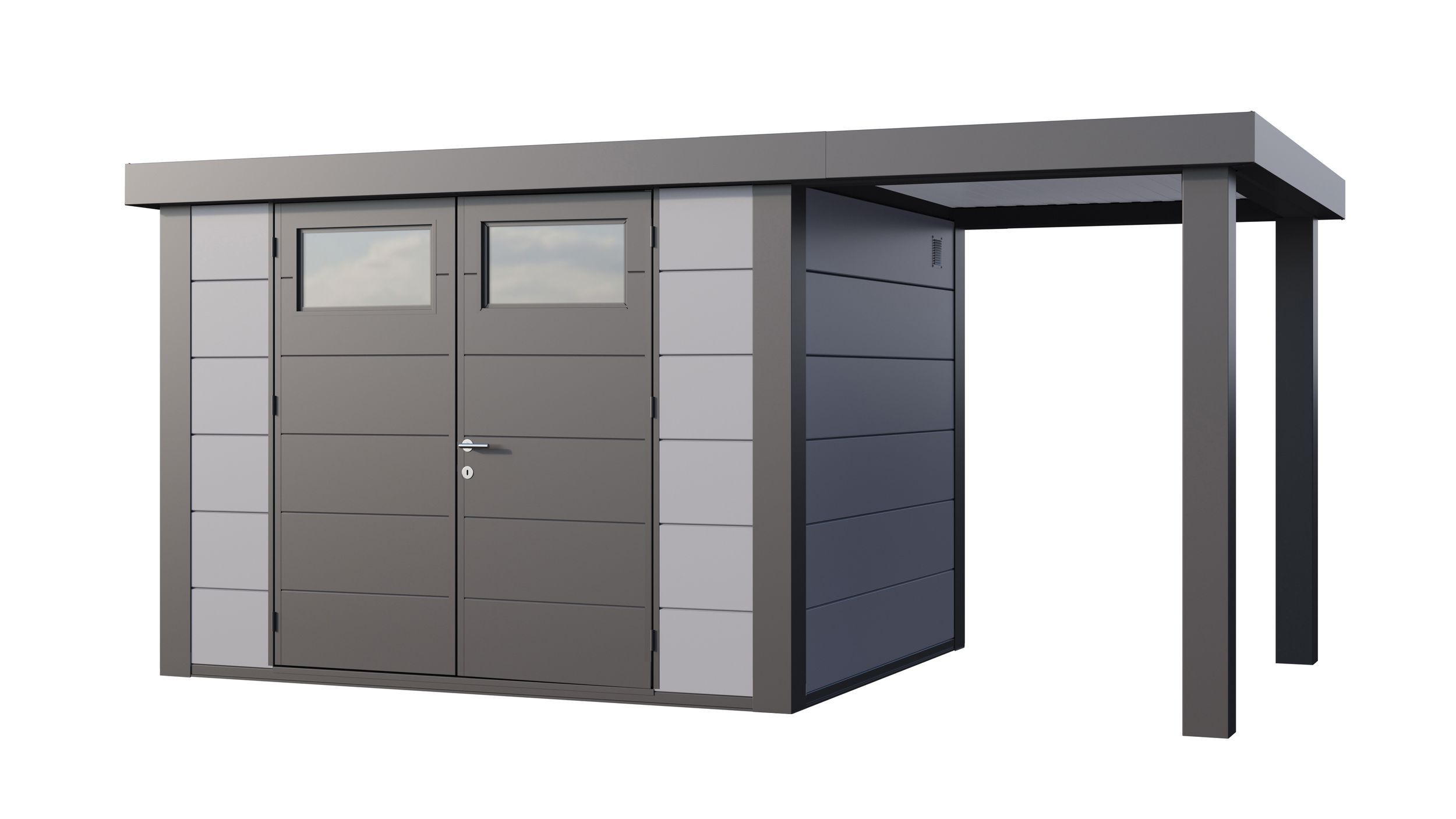 Foto van Telluria Classico 3024 metalen tuinhuis met overkapping rechts