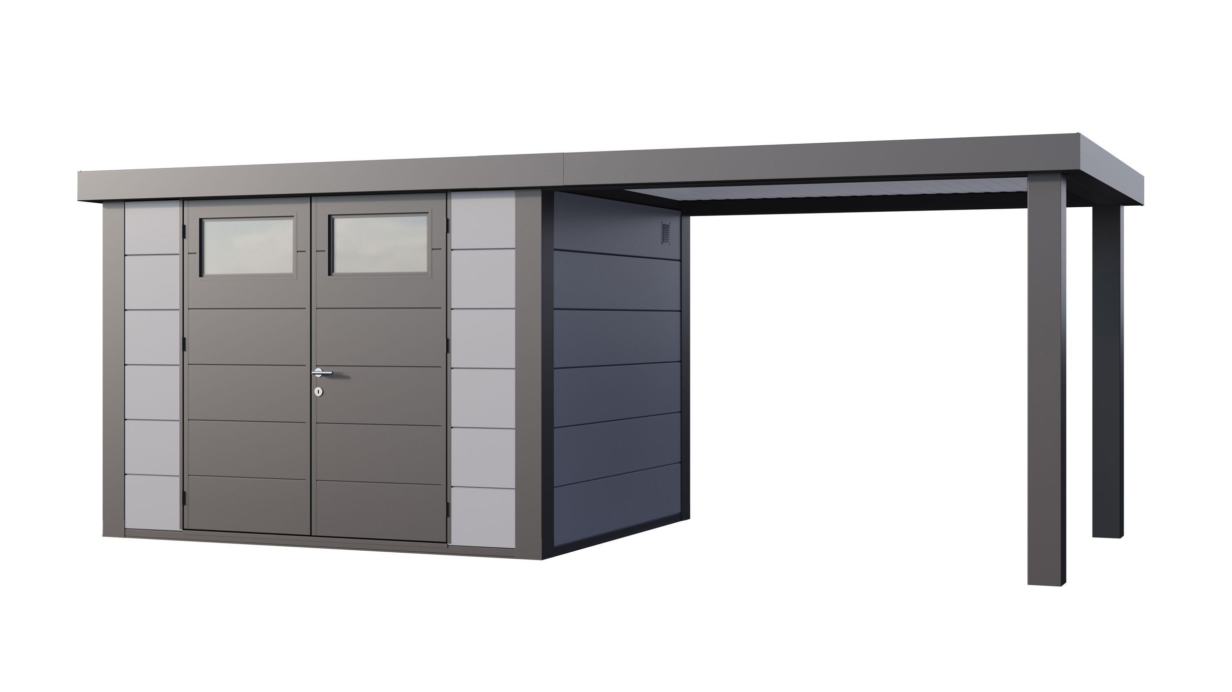 Foto van Telluria Classico 3024 metalen tuinhuis met overkapping rechts