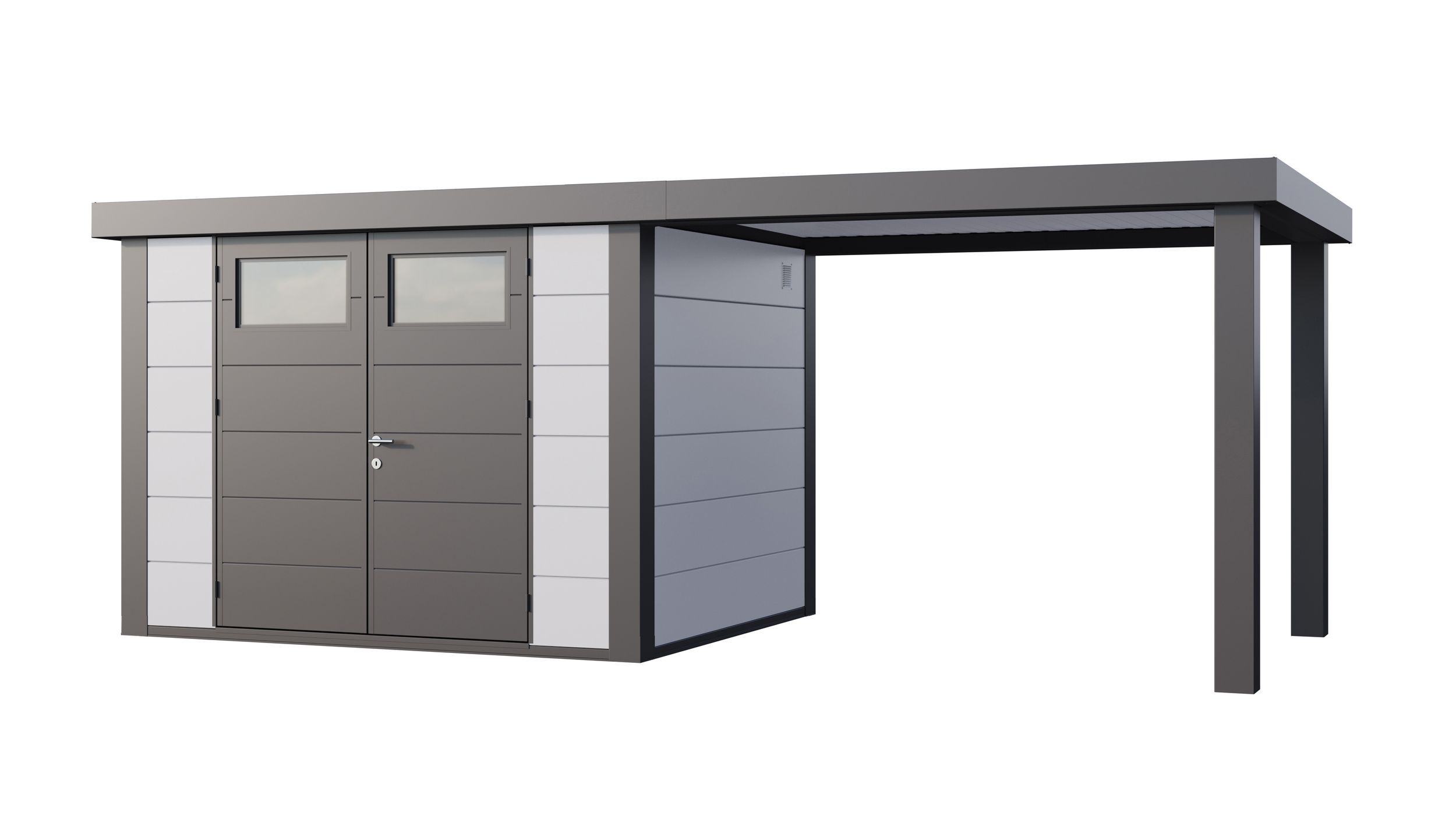 Foto van Telluria Eleganto 3024 metalen tuinhuis met overkapping rechts - wit