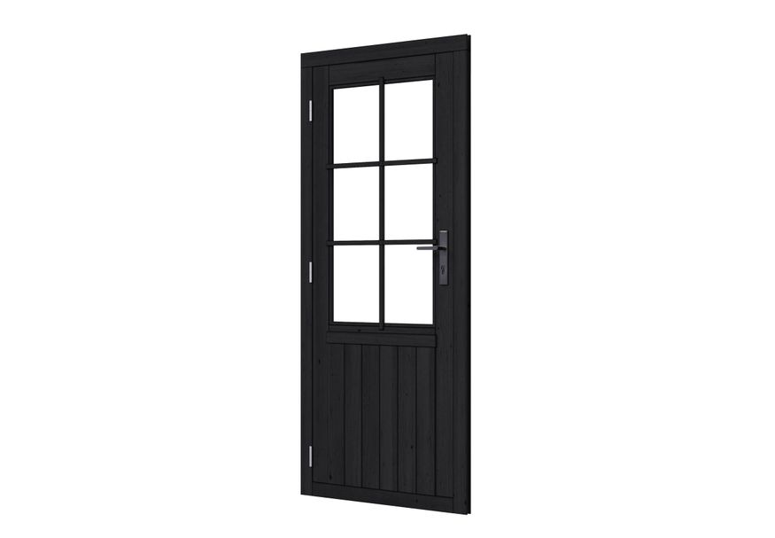 Woodacademy vurenhouten enkele deur half glas 201x91 cm - zwart - linksdraaiend Foto van Woodacademy vurenhouten enkele deur half glas 201x91 cm - zwart - linksdraaiend