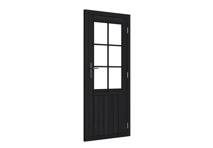 Woodacademy vurenhouten enkele deur half glas 201x91 cm - zwart - rechtsdraaiend Foto van Woodacademy vurenhouten enkele deur half glas 201x91 cm - zwart - rechtsdraaiend