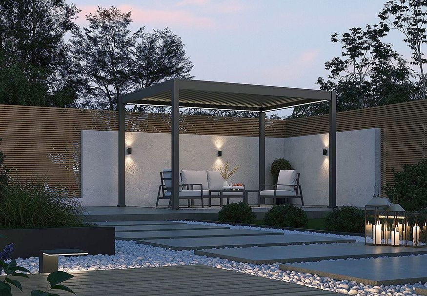 Porchenzo E-Paros aluminium overkapping 3x4 - antraciet - LED - 2de kans Foto van Porchenzo E-Paros aluminium overkapping 3x4 - antraciet - LED - 2de kans