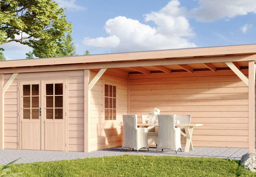 WoodAcademy tuinhuis met overkapping Ermine 800x400 cm Foto van WoodAcademy tuinhuis met overkapping Ermine 800x400 cm