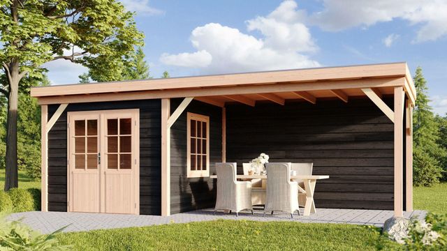 Foto van WoodAcademy tuinhuis met overkapping Ermine nero