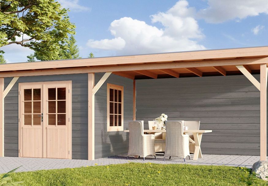WoodAcademy Gartenhaus mit Terrasse Ermine grigio 600x300 cm Foto von WoodAcademy Gartenhaus mit Terrasse Ermine grigio 600x300 cm