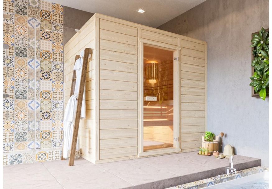 Azalp Massieve sauna Eva 180x210 cm, 45 mm Foto van Azalp Massieve sauna Eva 180x210 cm, 45 mm
