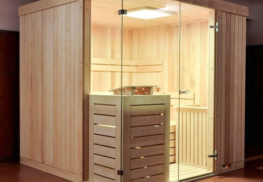 Azalp Facet elementsauna 169x186 cm, elzen Foto van Azalp Facet elementsauna 169x186 cm, elzen