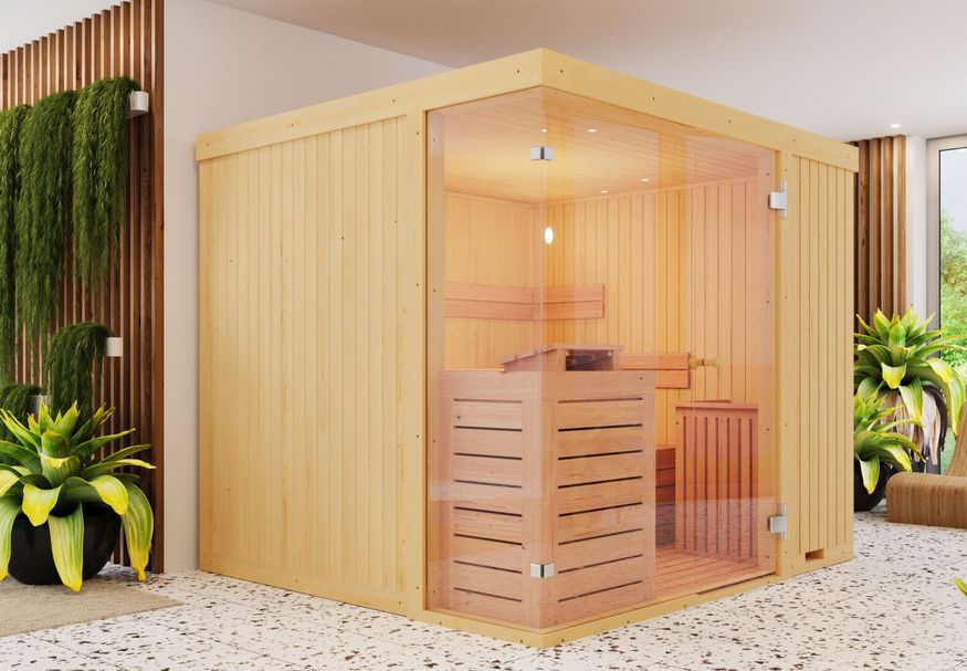 Azalp Facet elementsauna 237x186 cm, vuren Foto van Azalp Facet elementsauna 237x186 cm, vuren