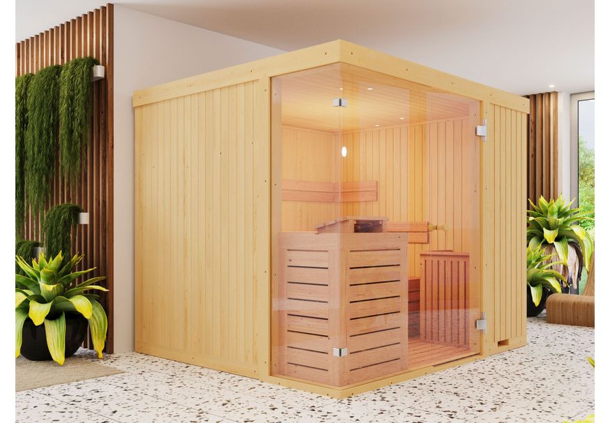 Azalp Facet elementsauna 263x237 cm, vuren Foto van Azalp Facet elementsauna 263x237 cm, vuren