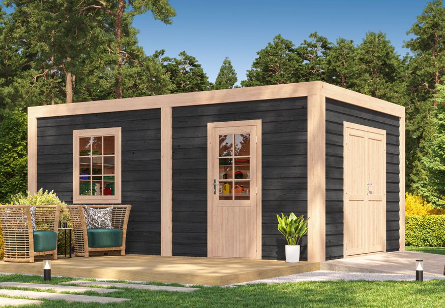 WoodAcademy houten tuinhuis Garnet Excellent nero 680x400 cm Foto van WoodAcademy houten tuinhuis Garnet Excellent nero 680x400 cm