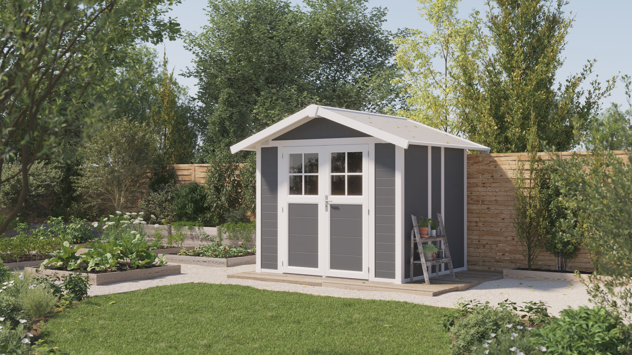 Foto van Grosfillex 22905276 DECO H4.9 kunststof tuinhuis antraciet-wit