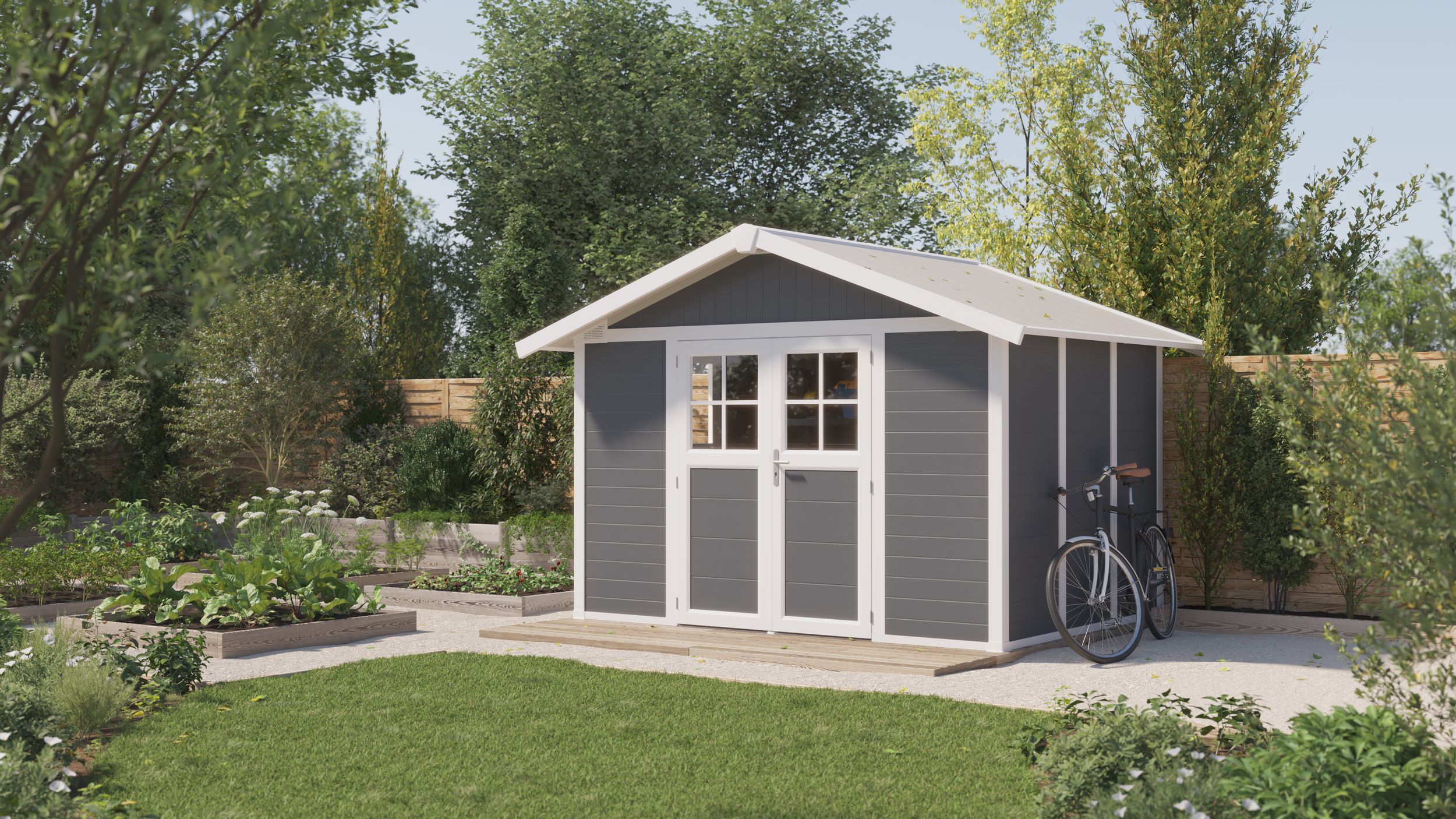 Foto van Grosfillex 23007276 DECO H7.5 kunststof tuinhuis antraciet-wit