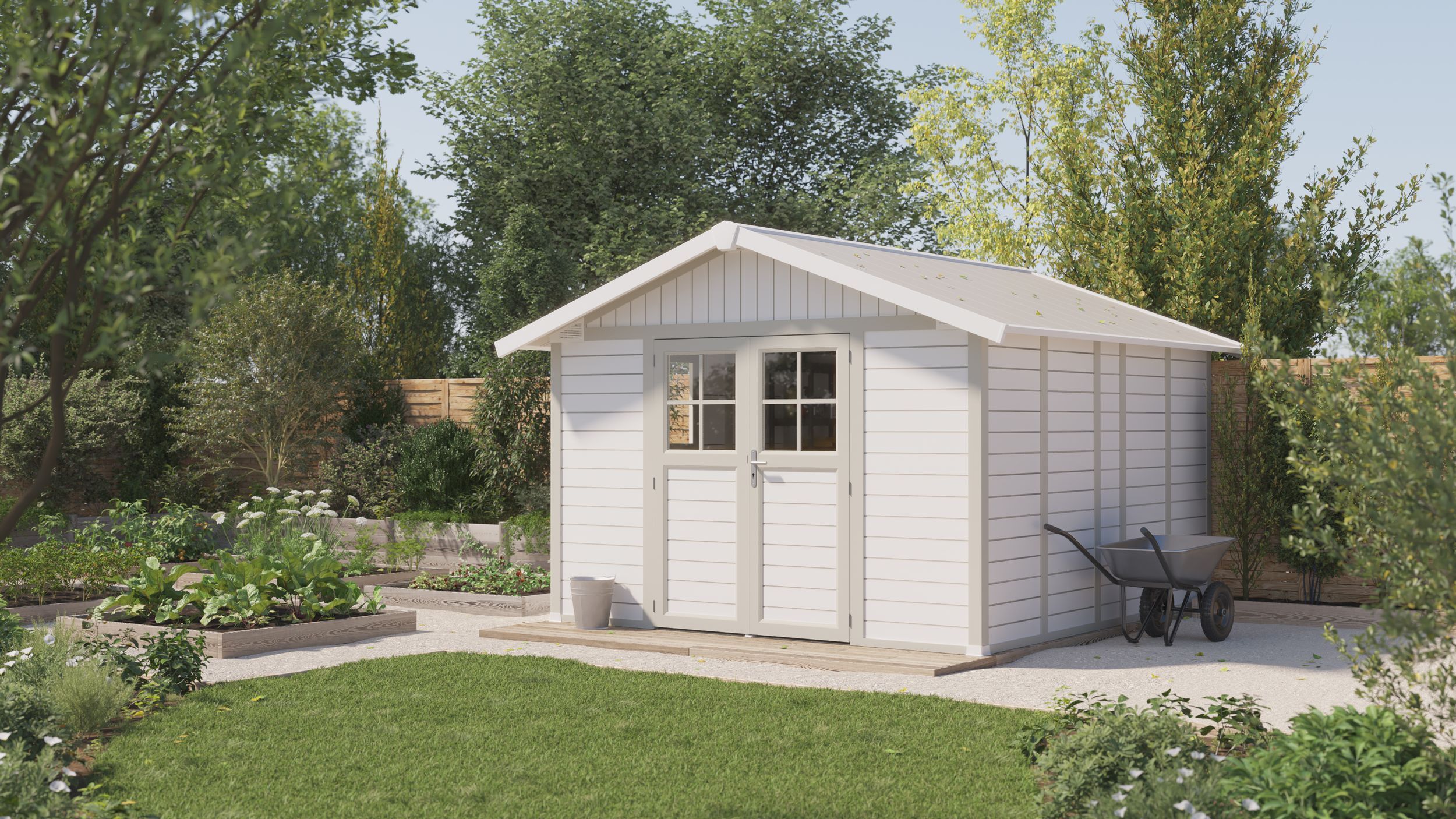 Foto van Grosfillex 22911140 DECO H11 kunststof tuinhuis groen-wit