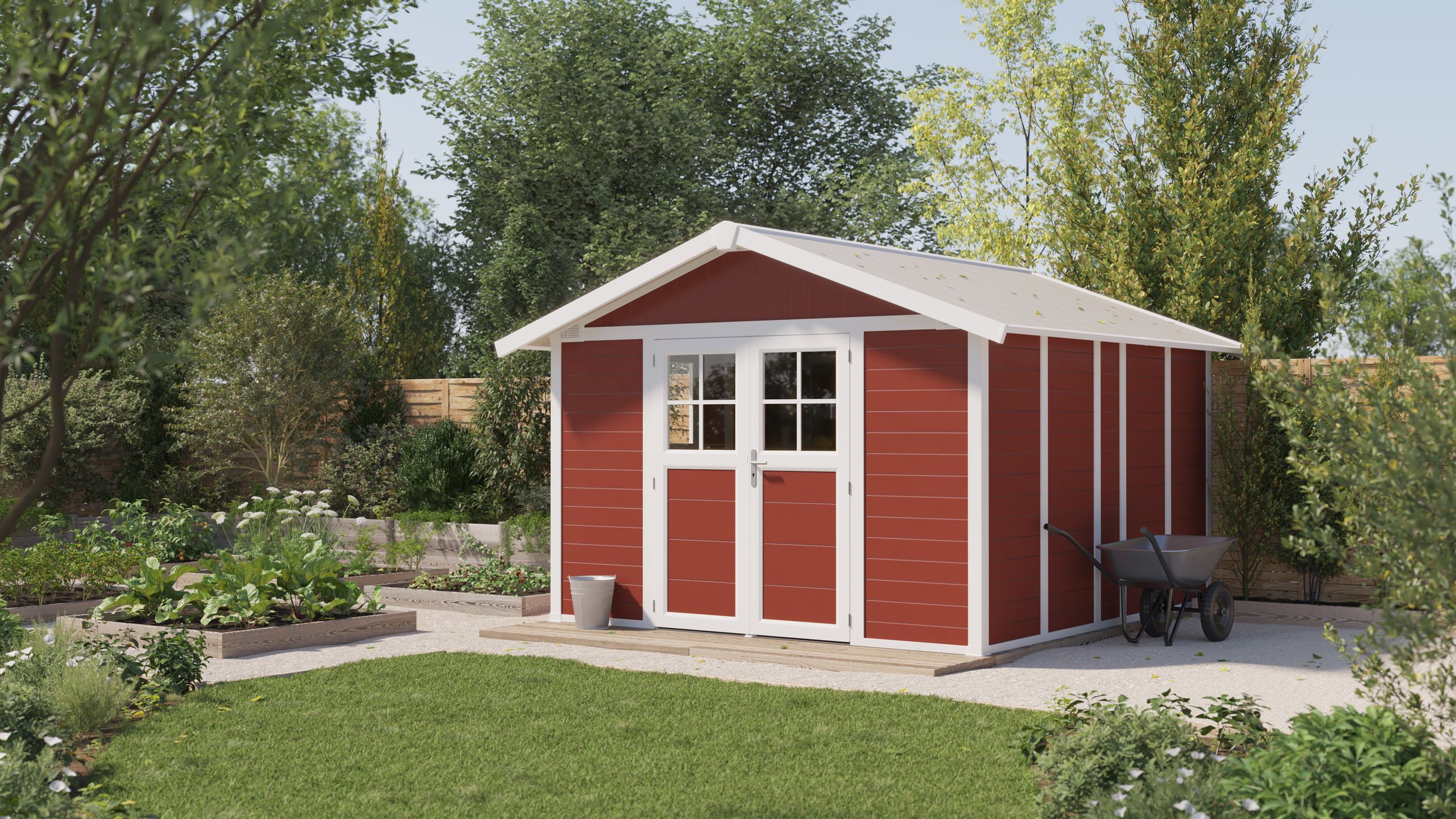 Foto van Grosfillex 23011242 DECO H11 kunststof tuinhuis rood-wit