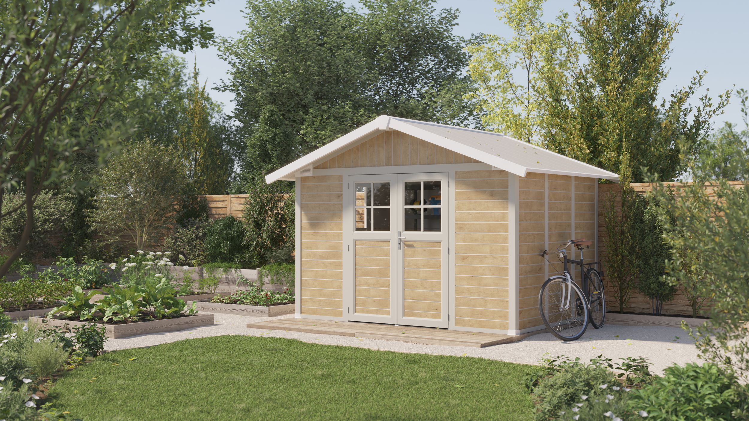 Foto van Grosfillex 22907681 DECO H7.5 kunststof tuinhuis Sherwood naturel