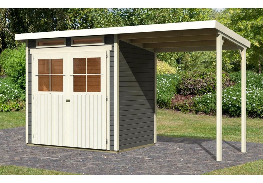 Karibu Glücksburg 2 tuinhuis met overkapping 190 cm - terragrijs (83230) Foto van Karibu Glücksburg 2 tuinhuis met overkapping 190 cm - terragrijs (83230)